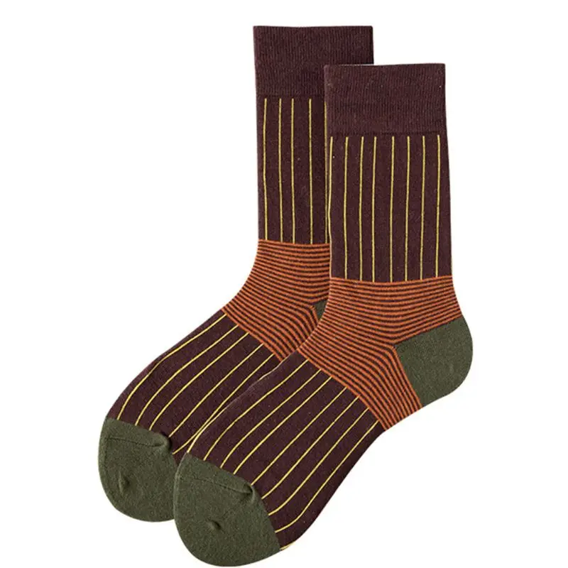 Женские носки из чесаного хлопка с контрастными вертикальными полосками, Харадзюку, чулочно-носочные изделия