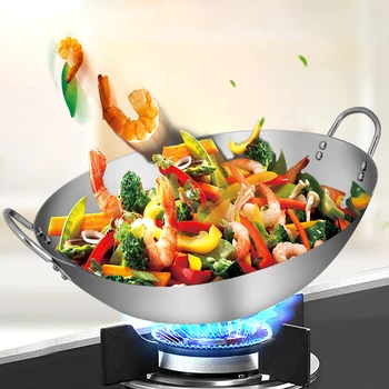 

Iron wok cast iron pan Non-coated Pot General use for Gas and Induction Cooker Chinese Wok Cookware Pan Kitchen Tools fry wok