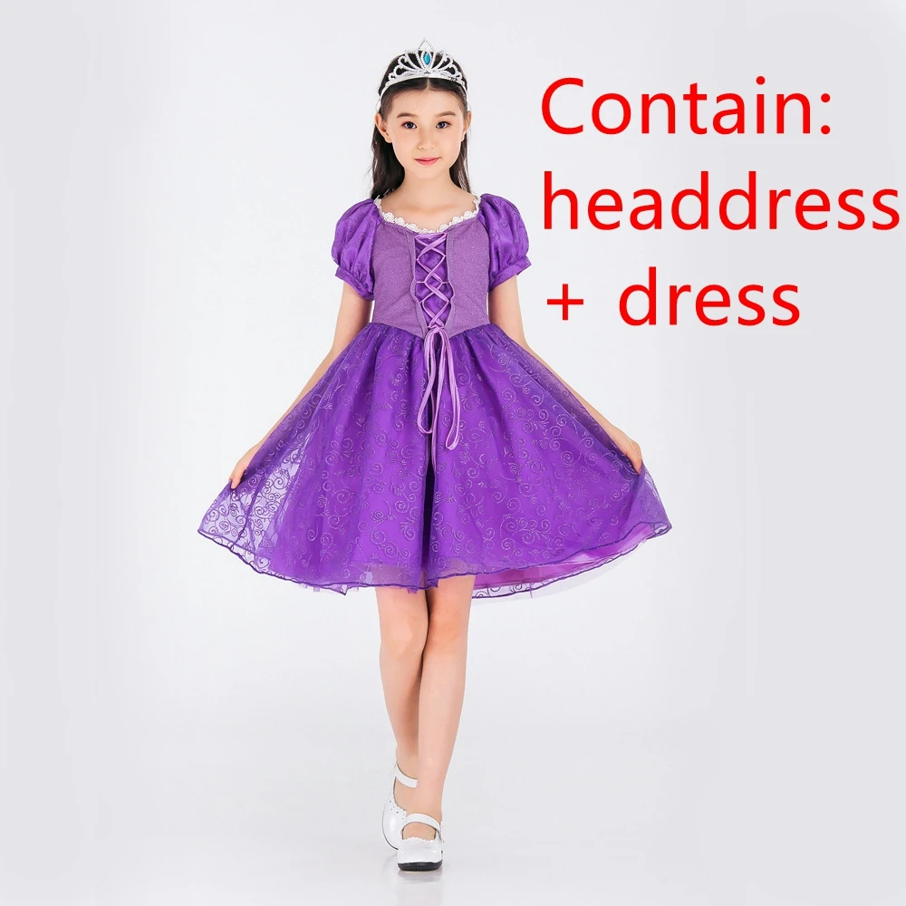 

Girls Deluxe Rapunzel Princess Costume Purple Short Sleeve Drawstring Bowknot Floral Fancy Party Gown Halloween Cosplay Clothes