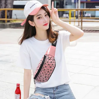 

2020 new fashion sports multi-function geometric ladies chest bag lingge waterproof running laser waist bag