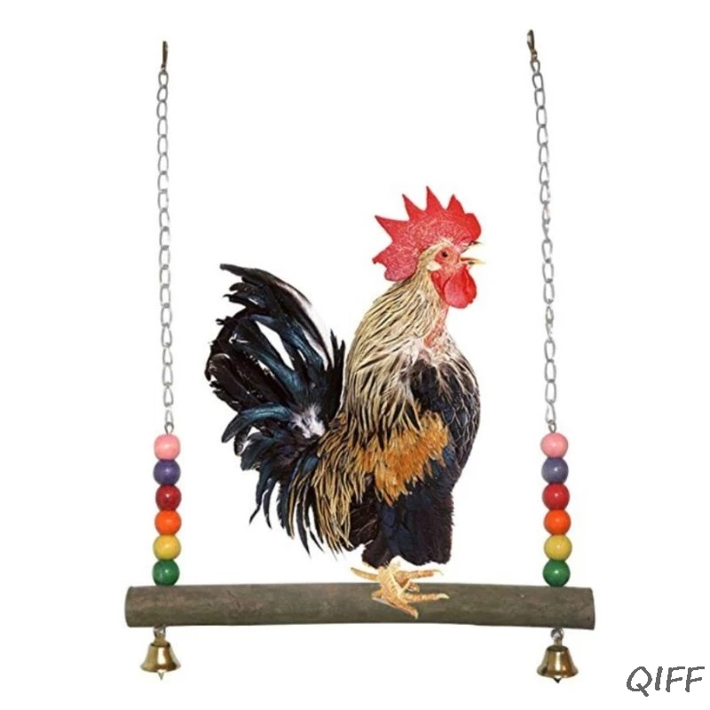 

Chicken Swing Wooden Toy Hens Handmade Bird Cage Toys Parrot Macaw Training Stand Holder