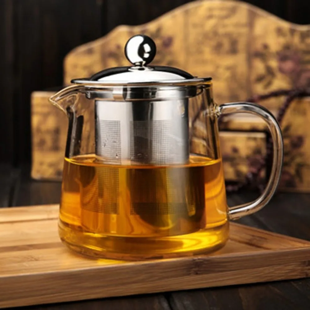Нетоксичный прозрачный боросиликатный стеклянный чайный горшок, Элегантная стеклянная чайная чашка, чайный горшок с ситечком для заварки из нержавеющей стали