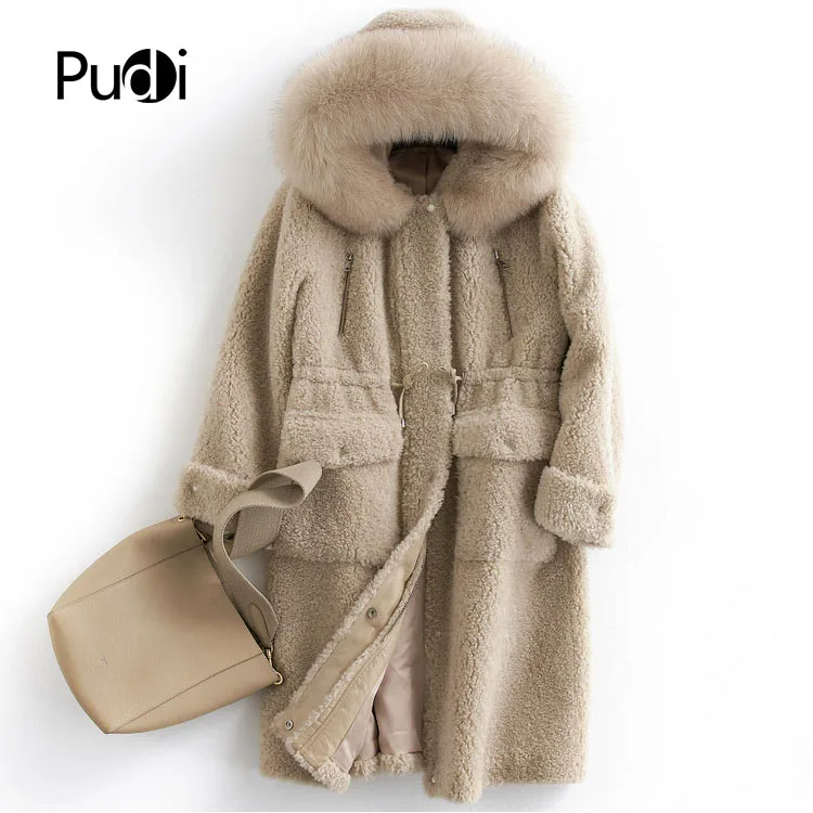 

PUDI B181035 women's winter warm real wool fur jacket vest genuine leisure fox fur collar girl coat lady jacket overcoat