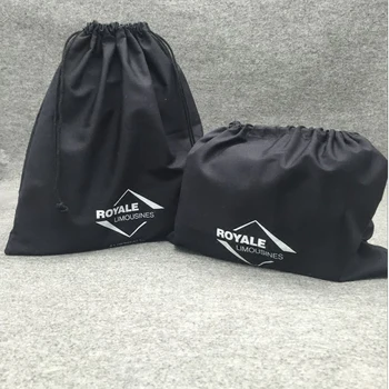 

50pcs/lot Custom Logo Black Cotton Drawstring Packaging Bag Large Home Storage Travel Organizers Shoes Clothes Dustproof Bags