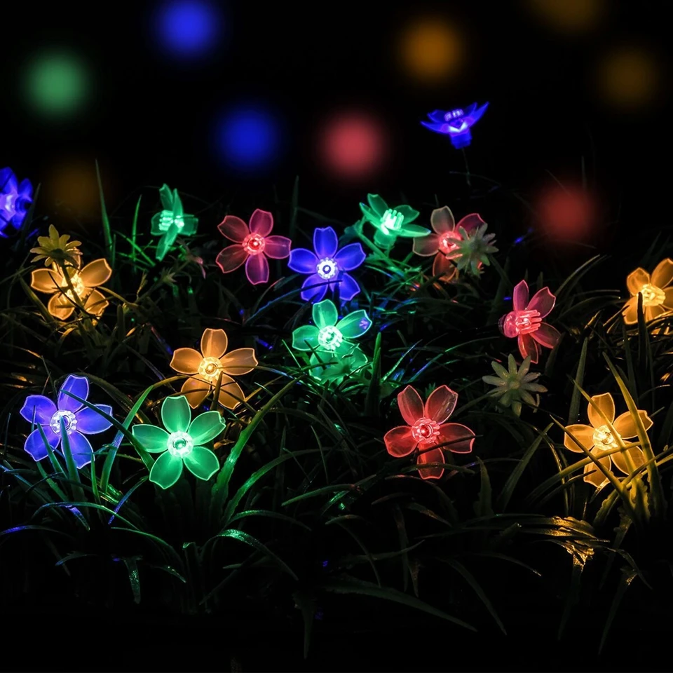 12/32M Solar Fence Lights String Garland Light Luces Led Decoracion Outdoor Lawn Patio 100 Sakura flowers lampa solarna Lighting battery christmas lights String Lights