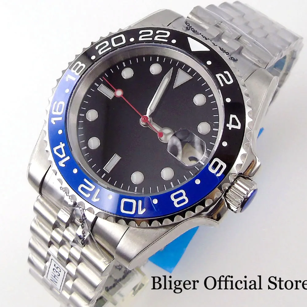 

BLIGER 24 Jewel NH35A PT5000 40mm Mechanical Men's Watch Sapphire Glass Stainless Steel Bracelet Luminous Dial Red Second Hand