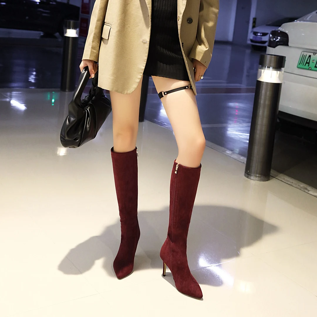 Women Fashion Boots 2023 Spring Autumn Flock Knee High Heels Plus Size 47 48 49 Female Pumps Korean Style Casual Shoes
