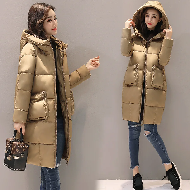 

2018 New Style Autumn And Winter Korean-style Mid-length Large Pocket Cotton Overcoat Large Size Women's Maternity Clothes Space