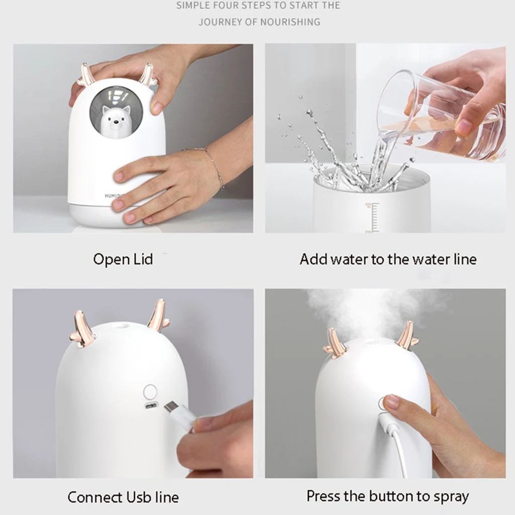 300ml Ultrasonic USB Humidifier Timing Diffuser Maker w/ Color Changing Night Light for Room Home Office Car Air Humidifier