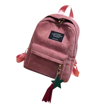 

Preppy Style Soft Fabric Backpack Female Corduroy Design Pure Color School Backpack Teenage 2019 New Tassel Shoulder Bags #LR3