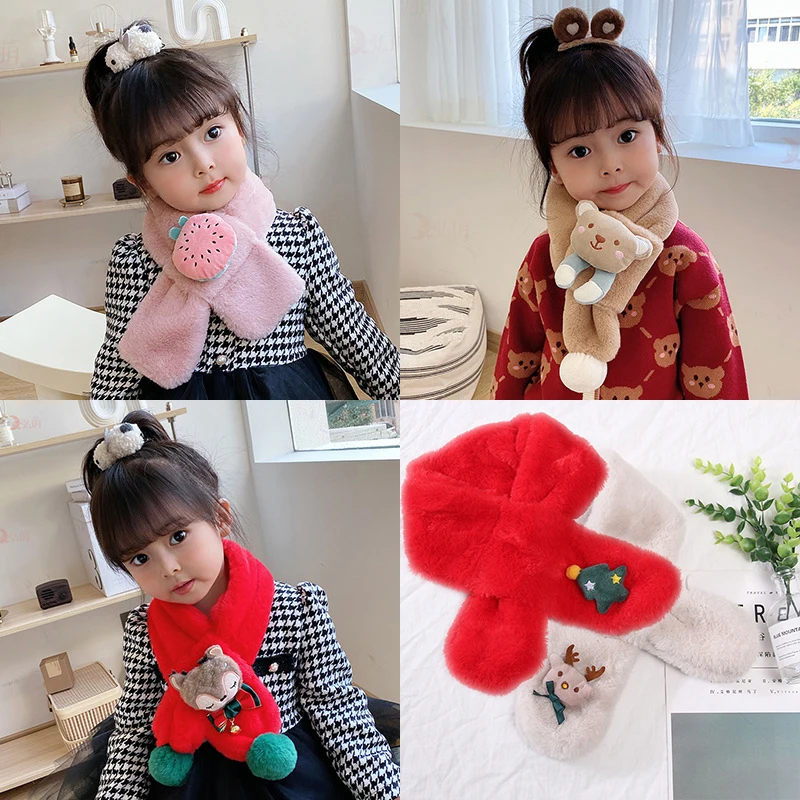 

Рождественский Женский Детский шарф милый мультяшный слюнявчик из натурального плюша осенне-зимний толстый ветрозащитный Многофункциональный