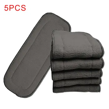 

5pcs Baby Nappies Urine Mat Bamboo Charcoal Reusable Cloth 5 Layers Washable Liners Safe Cover Super-absorbent Diapers Newborn