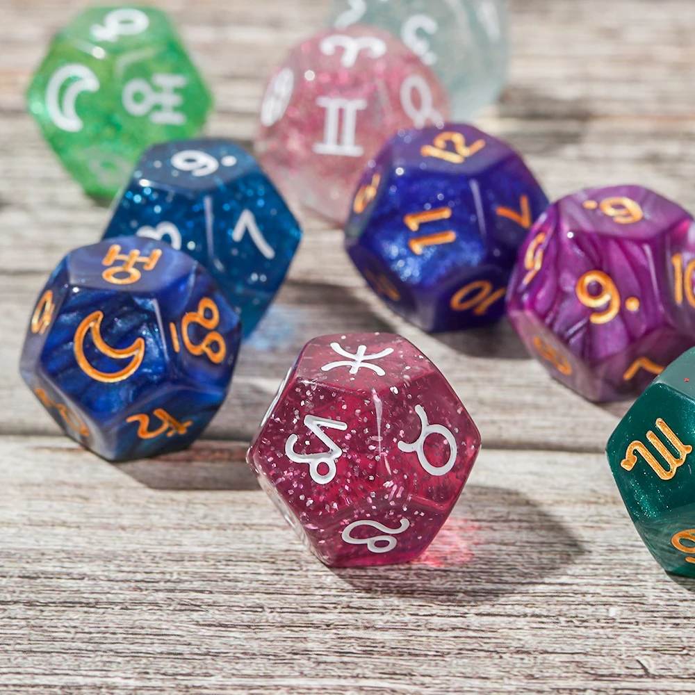 Creative Dice 12-Sided Astrology Zodiac Signs Dice For Constellation Divination Toys Entertainment Board Game 1/3/7Pcs game dice dice set acrylic dice