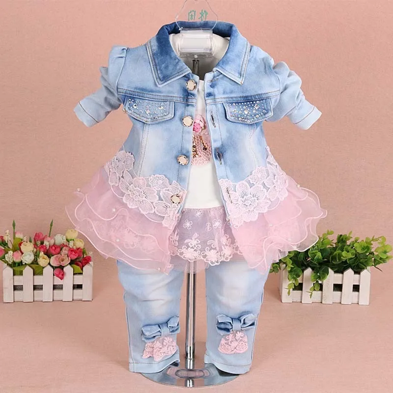 

2019 Girl Spring Autumn Cute Clothes Sets Fashion Denim Toddler Girl Outfits Infant Clothes Girl Birthday Clothing Sets