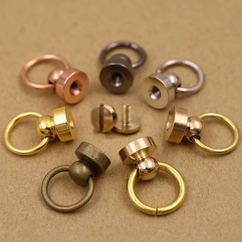 10pcs Brass Ball post with O ring screwback studs rivets Head button stud post & O ring Garment Leather Craft Belt Wallet Decor
