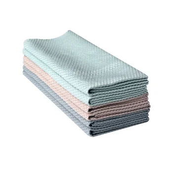 

6pcs Glass Wiping Rags Fish Scales Design Cloth Dust Cleaning Towel Water Absorption Cloth for Kitchen (Random Color)