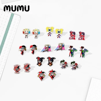 

2020 New Harley Quin Stud Earring Cute Gilr Acrylic Earrings Handmade Resin Epoxy Jewelry Shrinky Dinks Earring