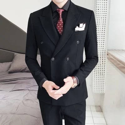 

2020 New Men's Classic Vertical Stripes Are Very Smooth And Slim Double-breasted Suit Jacket Business Casual Wedding Suit