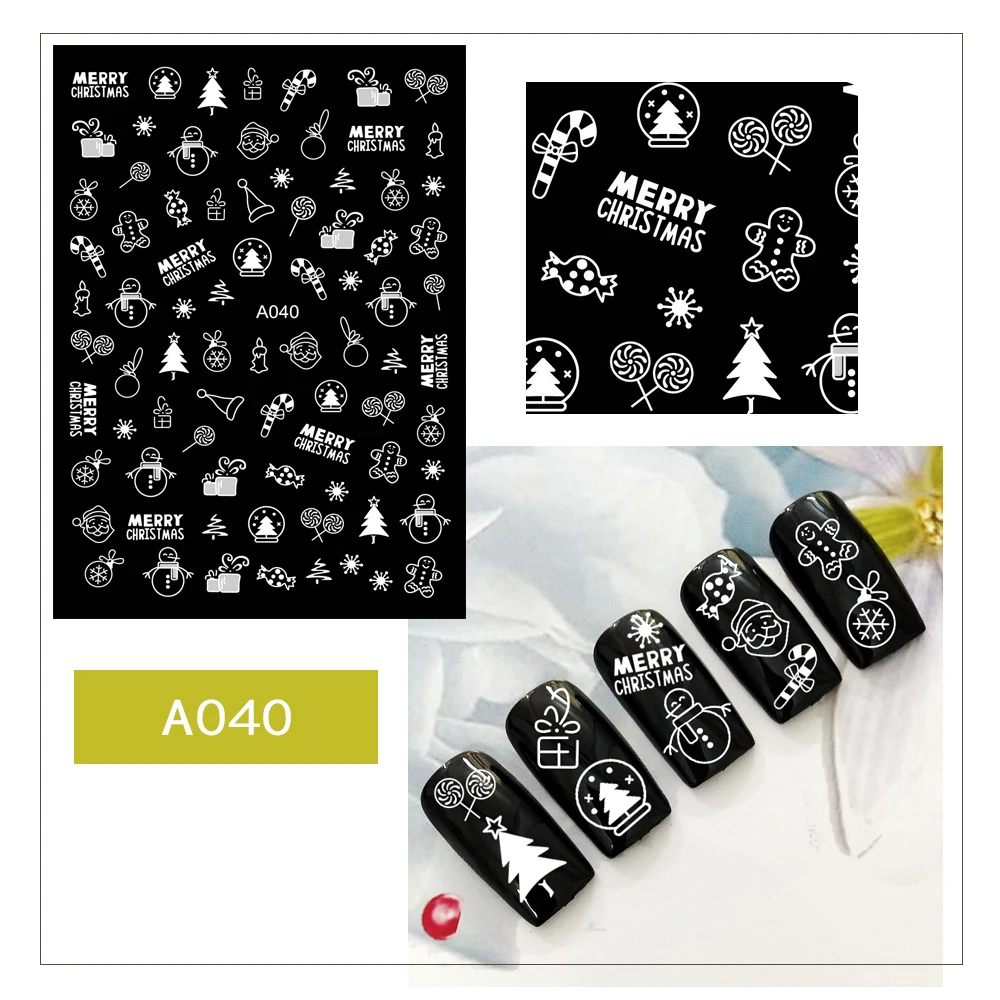 A040white 3D Белый Рождественский дизайн наклейки для ногтей - Цвет: A040white