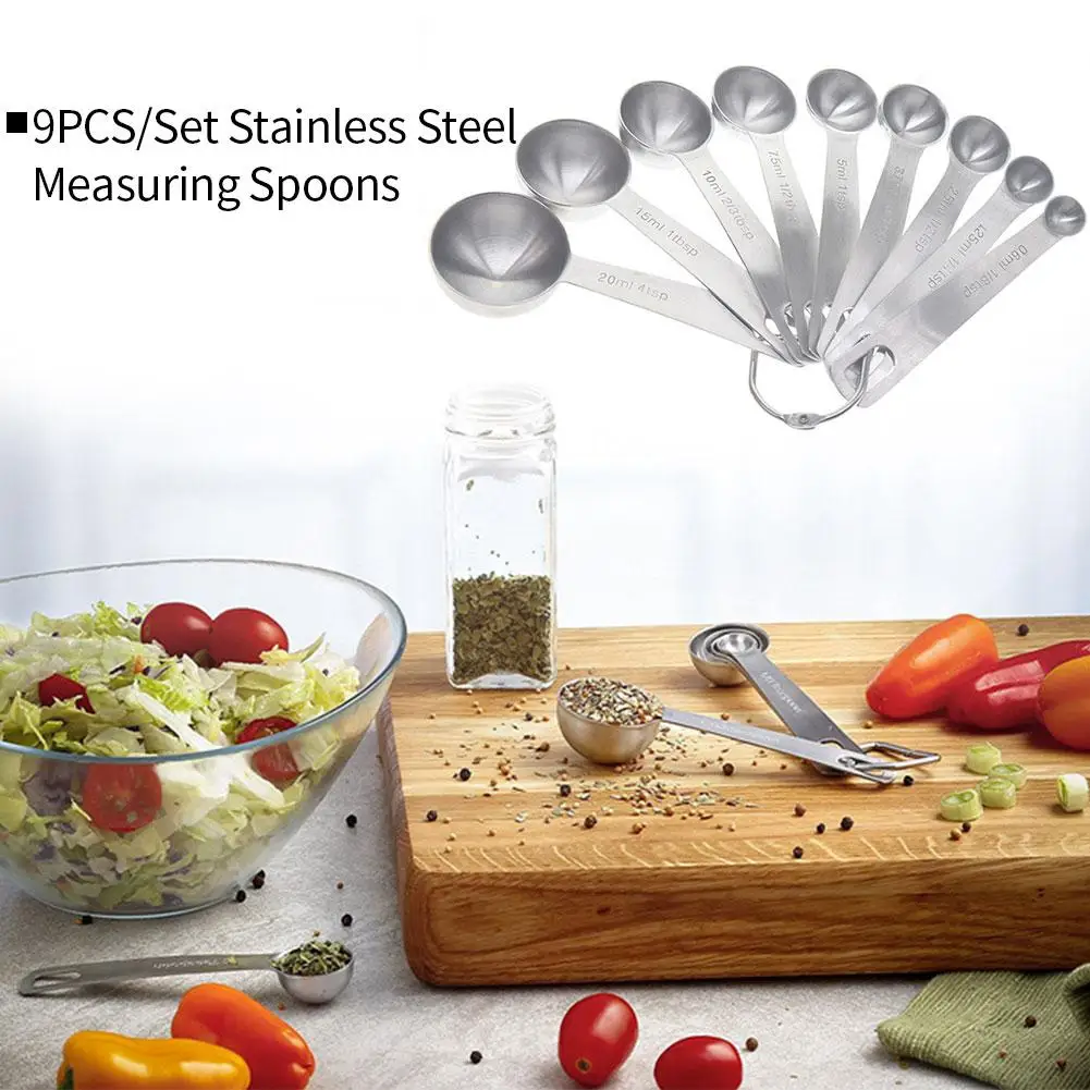 

9PCS/Set High Quality Stainless Steel Spoons Baking Scale Measuring Seasoning Spoons For Kitchen Tools Supplies