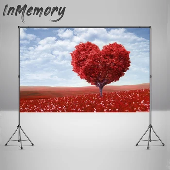 

Vinyl Background Valentines Day Photo Booth Red Heart Tree wedding Photography Backdrops February 14 Decoration