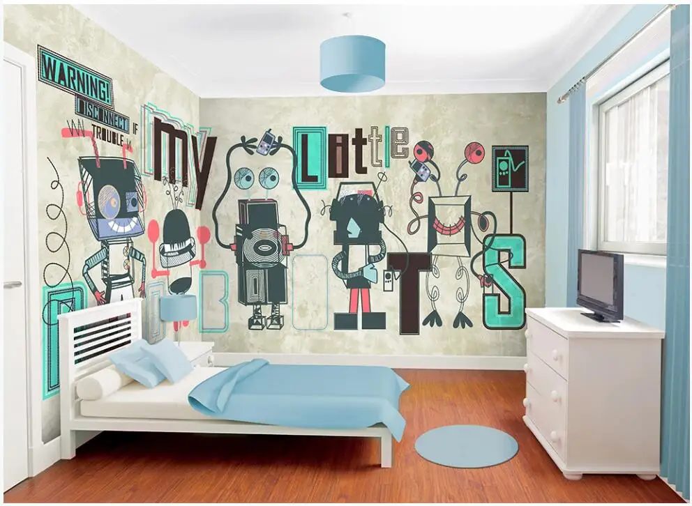 

custom mural on the wall photo wallpaper 3d Hand drawn comic cartoon robot children room home decor Wallpaper for walls in rolls