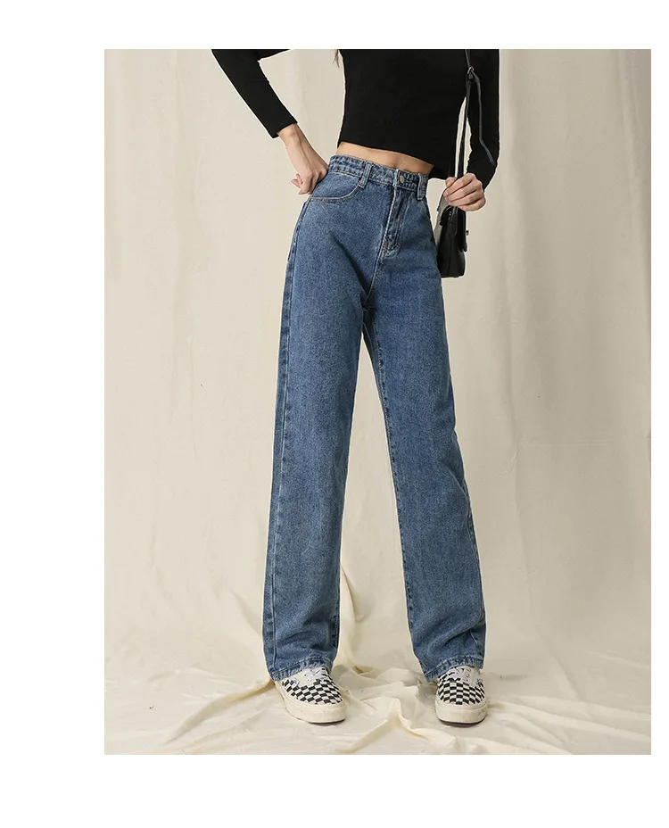 Black High Waist Zipper Wide Leg Jeans Woman's Simple Plus Size Straight Trousers Women Fashion Harajuku Solid Jeans Woman 2021 rock revival jeans