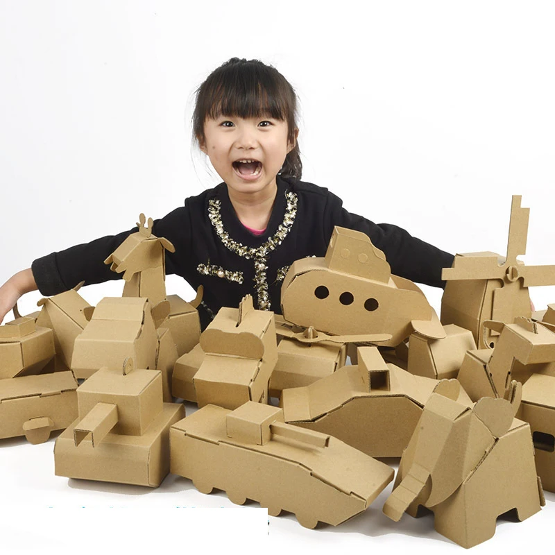 New Children Handmade Corrugated Cardboard 3D DIY Puzzle Coloring Assembled Model Coloring Graffiti Educational Toy