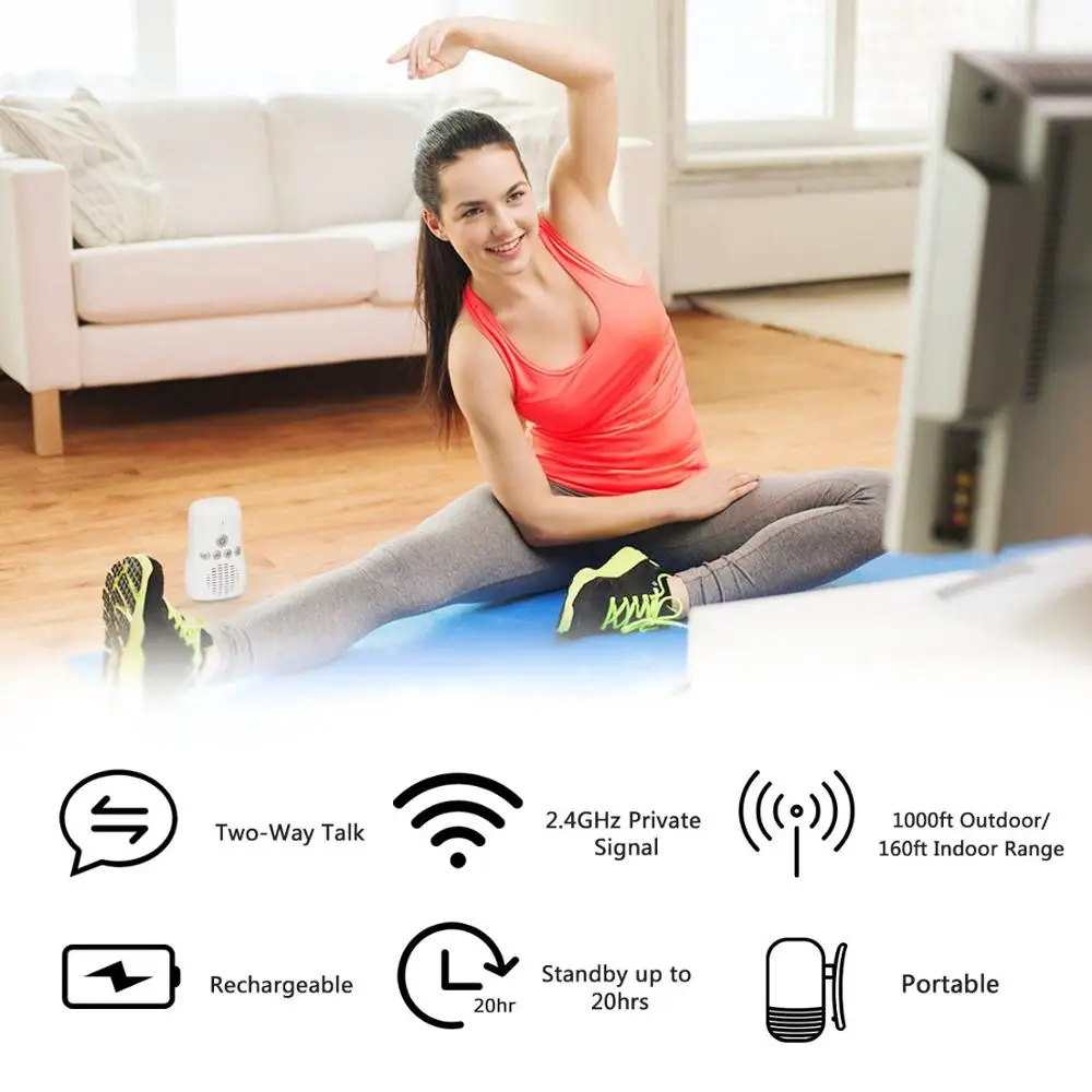 US $33.91 New Arrival 24Ghz Wireless Baby Monitor Small Portable Audio Baby Monitor Twoway Audio Function Intercom Rechargeable Battery