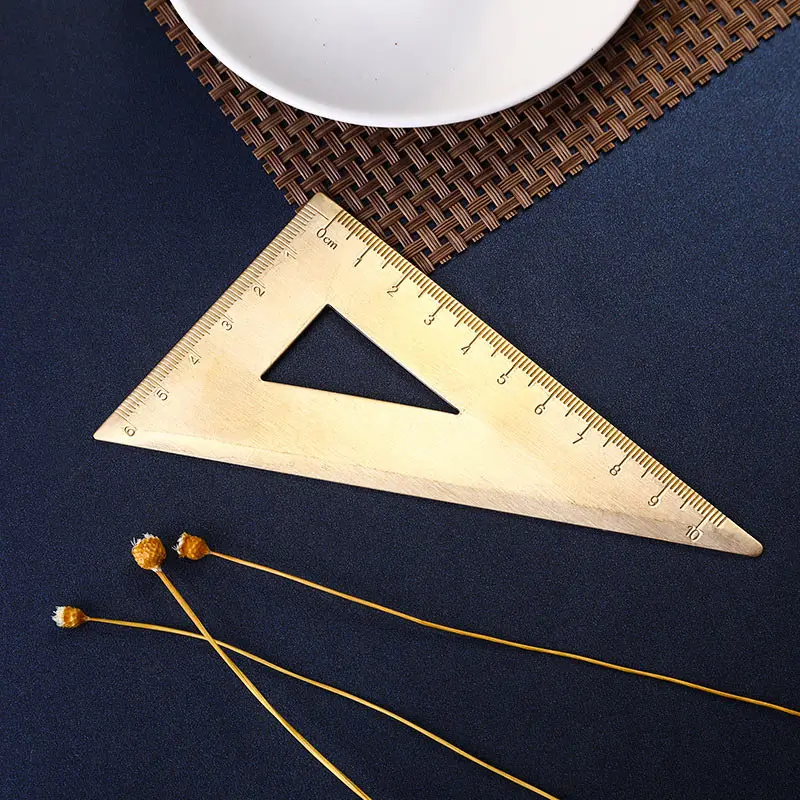 0-10cm Metal Brass Triangular Ruler Office School Right Angle Triangle Ruler Measuring Drawing For Math Art Design Student Exam 0 180 degree metal brass copper protractor office school measuring drawing tool for math geography art design student exam