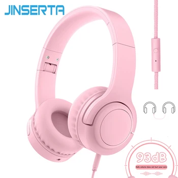 

JINSERTA Wired Kids Headphones 93dB Child Safe Volume Headset With 3.5mm Audio Jack and Microphone Foldable Adjustable Headphone