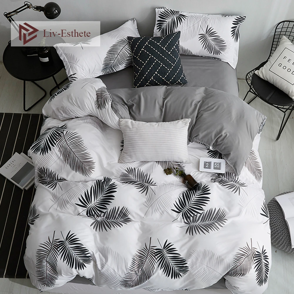 Günstig Liv Esthete Mode Pastoralen Grau Blatt Bettwäsche Set Doppel Königin König Bettwäsche Duvet Abdeckung Flache Blatt Kissenbezug Für erwachsene