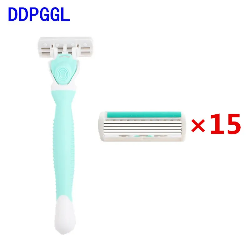 

DDPGGL 1 holder 15 blades Women 6 Layer Razor Blade Ladies System Razor Replaceable blade Stainless Steel Blade Shaver Razor