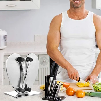 

Sharpener, Solid Stainless Steel and Austrian Tungsten Carbide, Polishes Serrated, Beveled, Standard Blades Kitchen Sharpener Sh