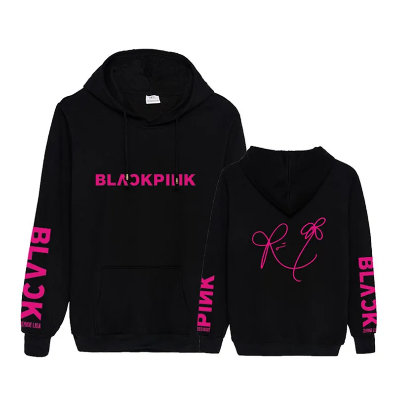 KPOP Черный Розовый JISOO JENNIE ROSE LISA Signature черный розовый свитер с капюшоном топы с длинными рукавами Пуловеры Толстовки PT1045 - Цвет: ROSE Black-red