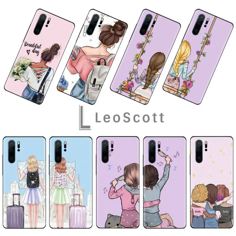 Мягкий ТПУ чехол для телефона Best Friends Forever Black Huawei P9 P10 P20 P30 Lite 2016 2017 2019 plus pro P smart |