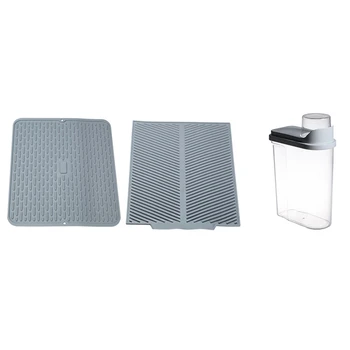 

1 Set Drying Mats Draining Mats Filter Mats & 1 Pcs Gray Food Storage Bottles Food Container with Pour Lids Jars