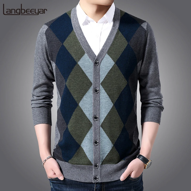 

2020 New Fashion Brand 6% Wool Sweaters Mens Cardigan Jumpers Knit V Neck Autumn Patterns Slim Fit Casual Men Clothes