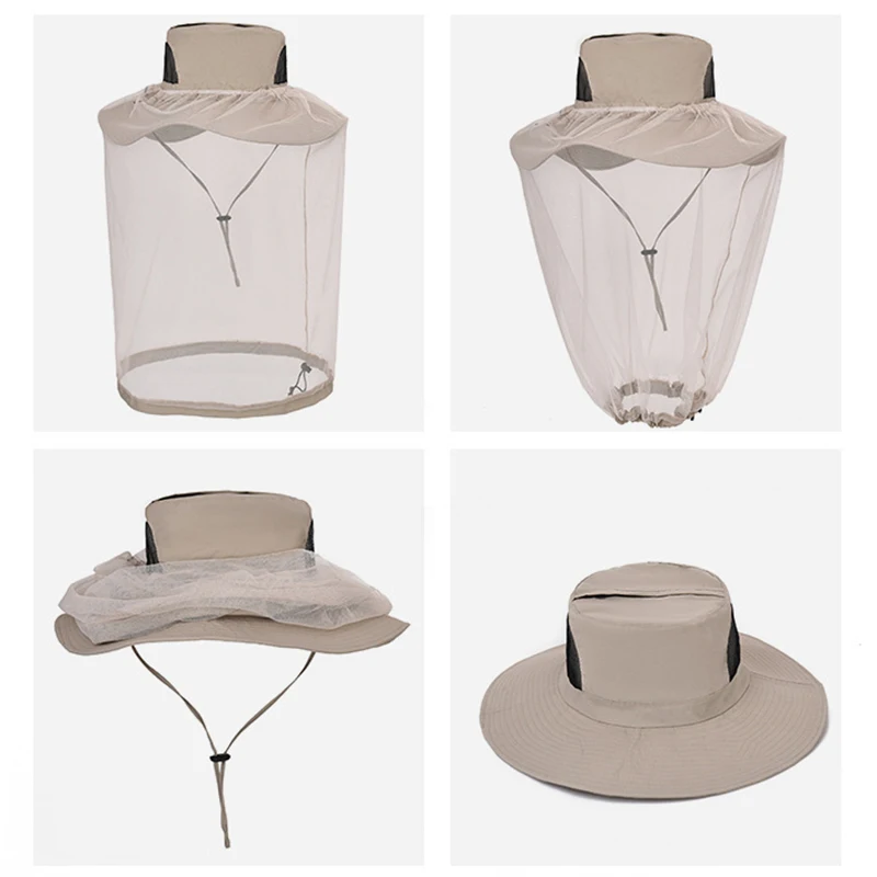 Hiking Anti-mosquito Hat Face Protector Cap Sun protection Wide brim Camping Bug insect bee