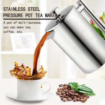 

1pc Coffee Tea Pouring Kettle Insulated Stainless Steel French Presses Coffee Maker Best Double Walled Cafetiere Pot 350-1000ML