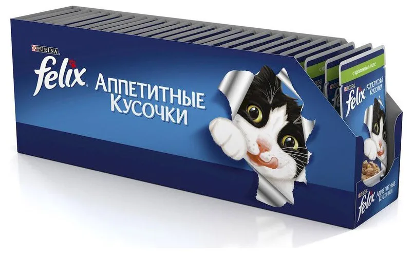 Корм влажный Felix «Аппетитные кусочки» для кошек с кроликом, 85 г(24 шт