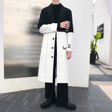 Мужская винтажная верхняя одежда с поясом, ветровка, верхняя одежда, пальто, куртка, Мужская черная, с соединением, белая, свободная, повседневная, длинная, Тренч