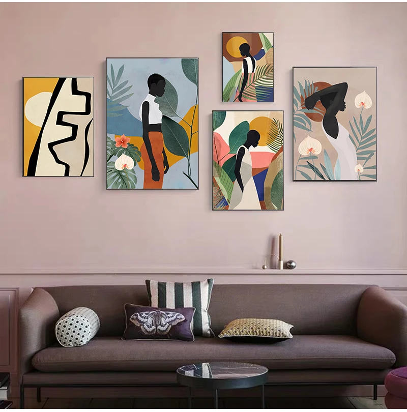 Geometric Abstract Canvas painting Scandinavian Poster and Prints Vintage Girl Wall Art Pictures for Living Room Kitchen Decor | Дом и сад