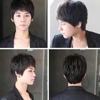 

MUMUPI Synthetic Black Short men Wig Straight Wigs 100% Natural Real Hair Natural Hair Heat Resistant Wigs