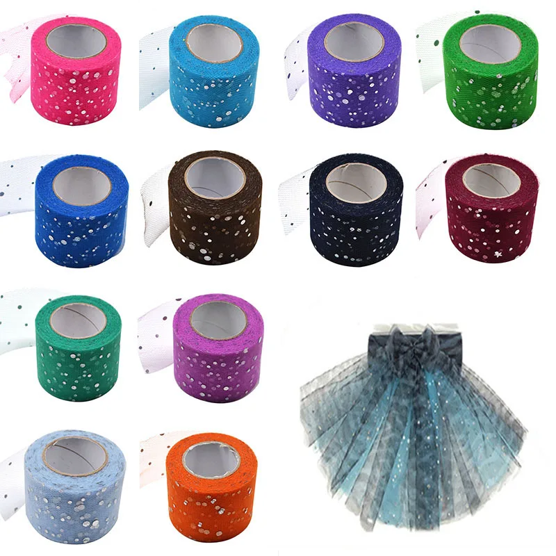 25Yards 5cm Glitter Sequins Tulle Roll Spool Tutu Skirt Dress Fabric Wedding Party Decoration DIY Crafts Birthday Party Supplies