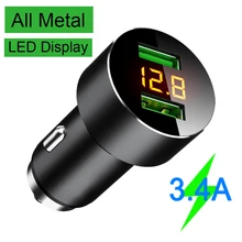 5V3. 4A цельнометаллическое двойной зарядное устройство usb светодиодный дисплей Мобильный телефон зарядка автомобиля Зарядка для iPhone samsung Xiaomi huawei OnePlus htc