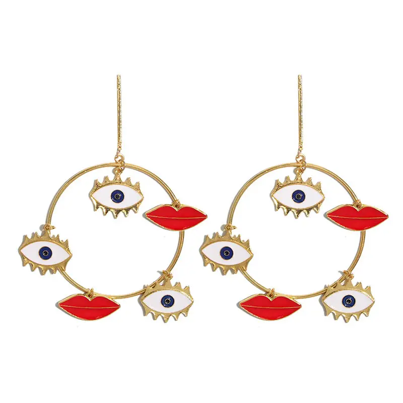 Flatfoosie Дизайн Женские Эффектные серьги женские металлические глаз золотого цвета сердце длинные висячие серьги модные вечерние ювелирные изделия