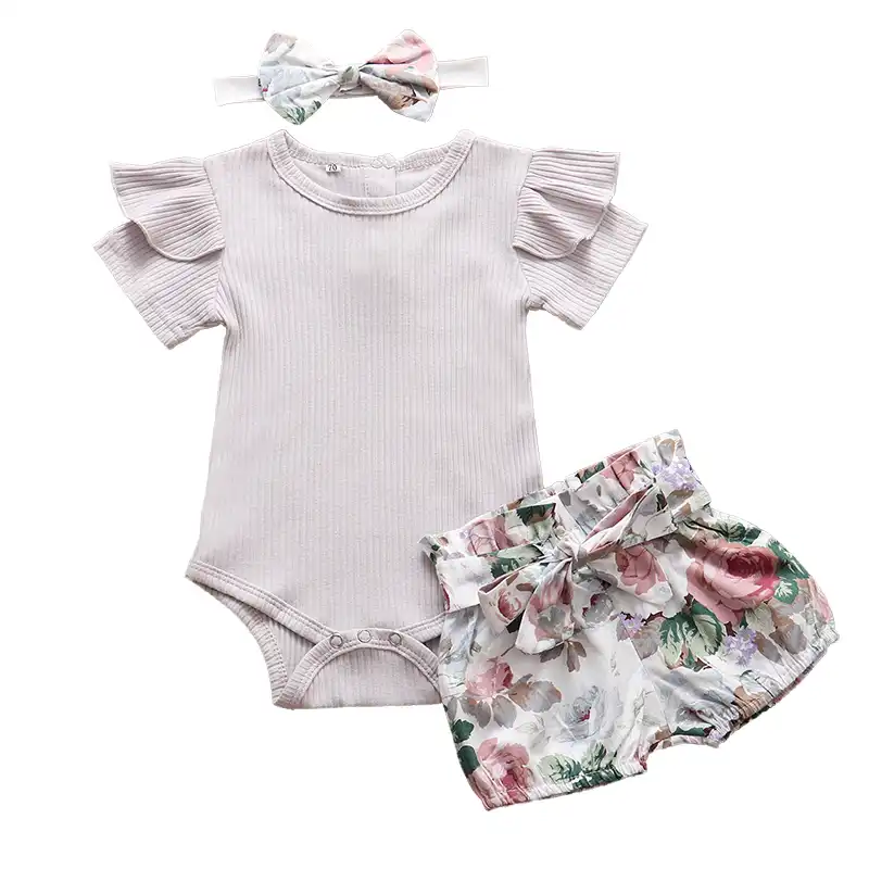 Infant Baby Girl Clothes Toddler Girl Summer Outfits Ruffle Romper Tops Shorts Pants Headband Baby Girls Clothing