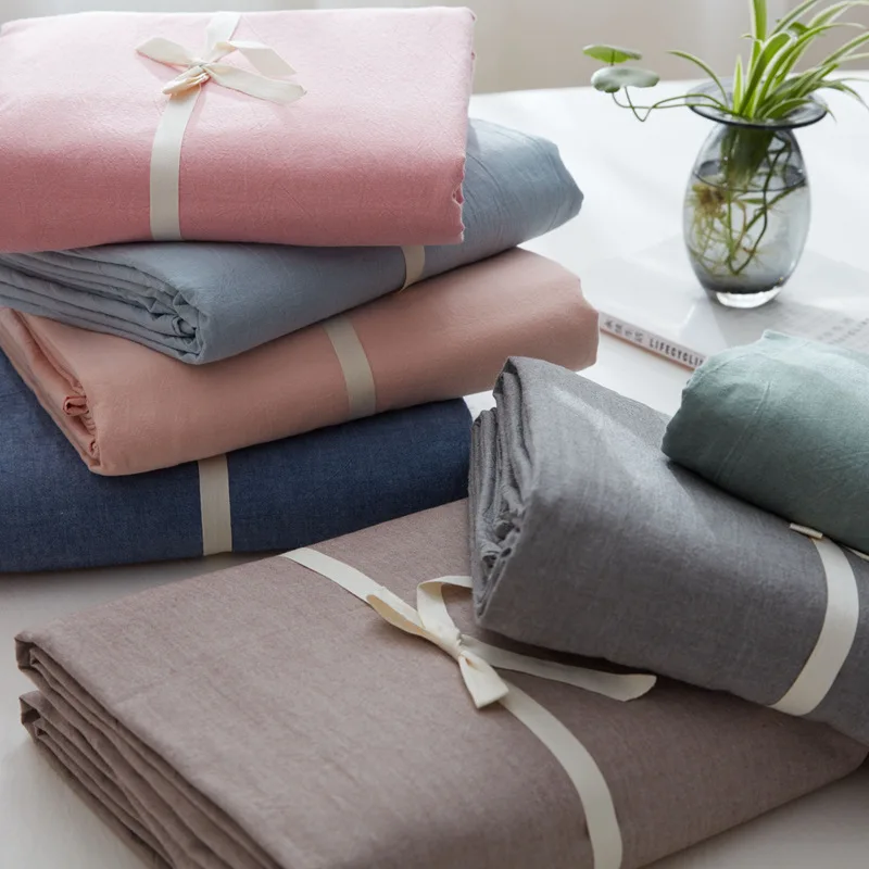 

Simple Japanese Style Washed Cotton Quilt Cover MUJI-style Plaid Double Quilt Cover Bedding Article