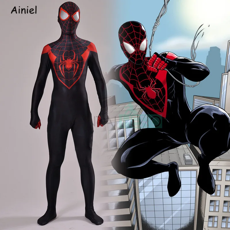 Для взрослых детей Удивительный Человек-паук Miles Morales Косплей Костюм лайкра спандекс Zentai костюм Спайдермен костюм комбинезон супергерой для мужчин